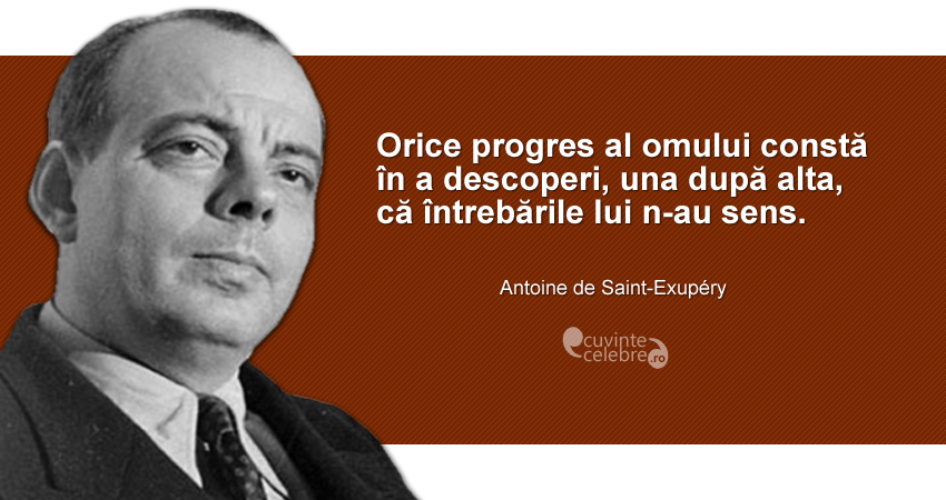 "Orice progres al omului constă în a descoperi, una după alta, că întrebările lui n-au sens." Antoine de Saint-Exupéry