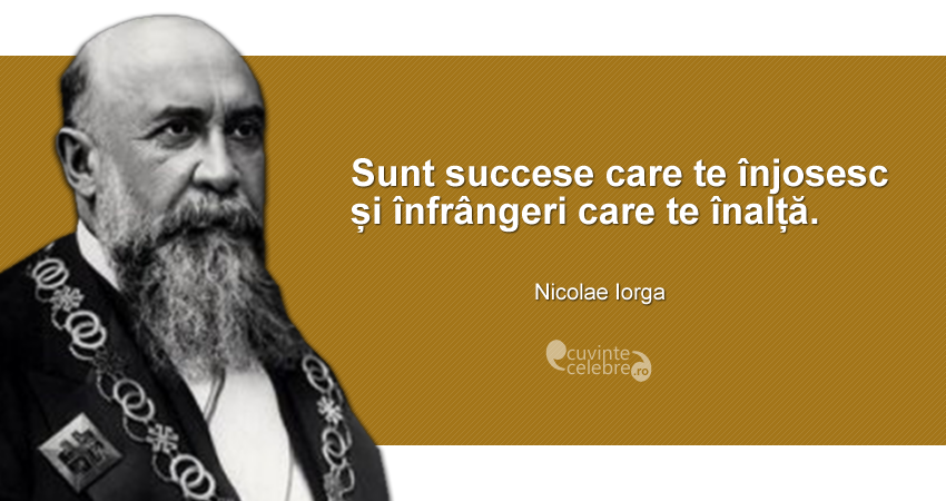 ”Sunt succese care te înjosesc și înfrângeri care te înalță.” Nicolae Iorga