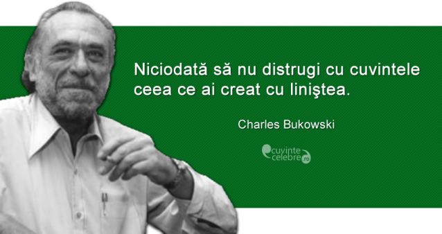 "Niciodată să nu distrugi cu cuvintele ceea ce ai creat cu liniştea." Charles Bukowski