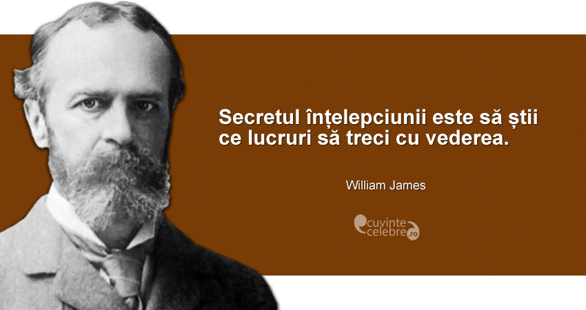 "Secretul înțelepciunii este să știi ce lucruri să treci cu vederea." William James