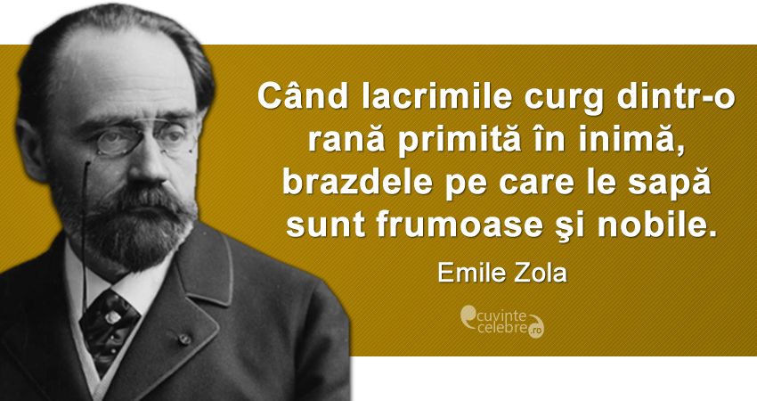 „Când lacrimile curg dintr-o rană primită în inimă, brazdele pe care le sapă sunt frumoase şi nobile.” Emile Zola