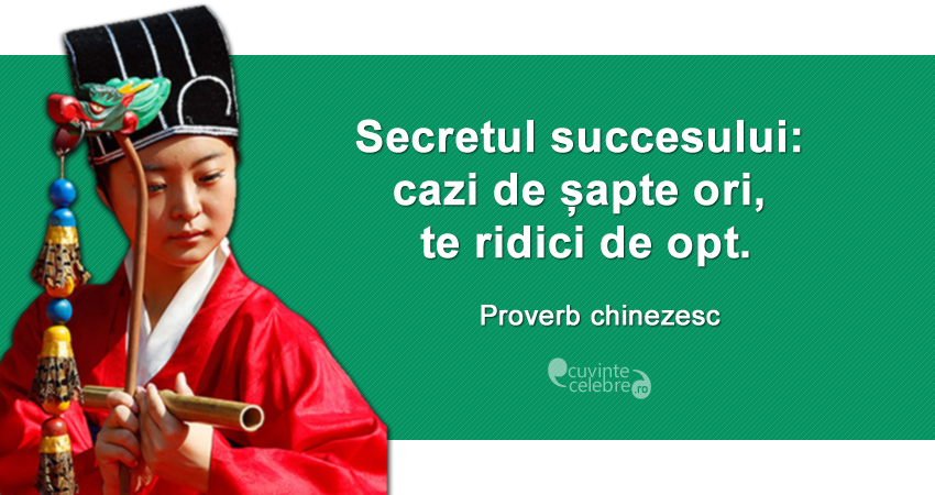 "Secretul succesului: cazi de șapte ori, te ridici de opt." Proverb chinezesc