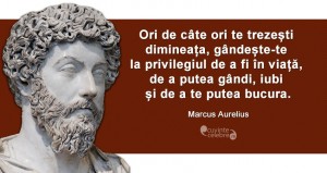 "Ori de câte ori te trezești dimineața, gândește-te la privilegiul de a fi în viață, de a putea gândi, iubi și de a te putea bucura." Marcus Aurelius
