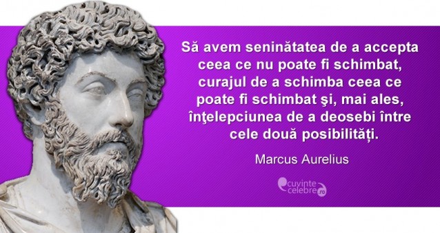 "Să avem seninătatea de a accepta ceea ce nu poate fi schimbat, curajul de a schimba ceea ce poate fi schimbat şi, mai ales, înţelepciunea de a deosebi între cele două posibilități." Marcus Aurelius