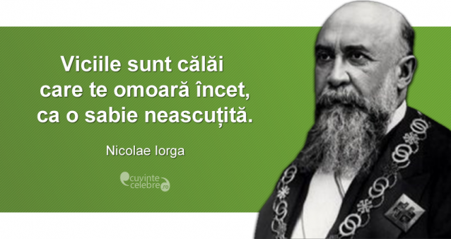 "Viciile sunt călăi care te omoară încet, ca o sabie neascuțită." Nicolae Iorga